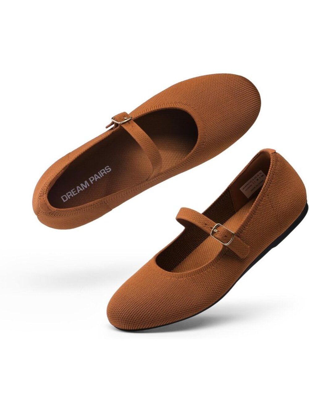 Women's Brown Knit Mary Jane Ballet Flat Comfortable For Casual Office Shoes